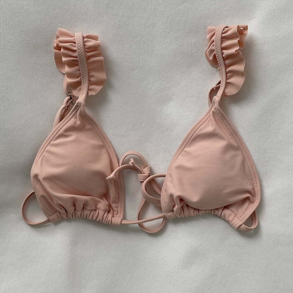 Pale Pink Ruffle Triangle Bikini Top - size M/US 6